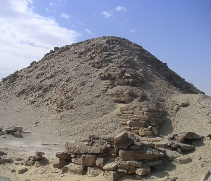 Stone ruins and entrance passage of the Pyramid of Niuserre