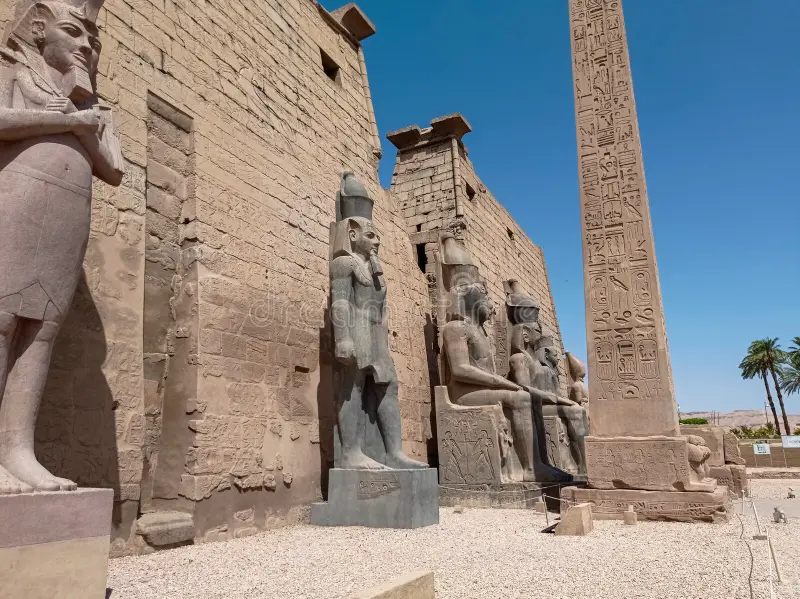 Ancient obelisks and statues at Karnak Temple during Karnak Temple Tours