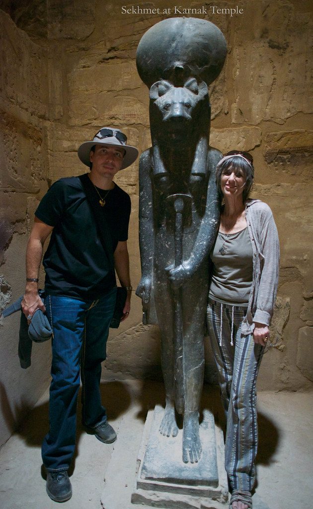 Statue of Sekhmet at Karnak Temple in Luxor, Egypt, depicting the ancient Egyptian lioness goddess.