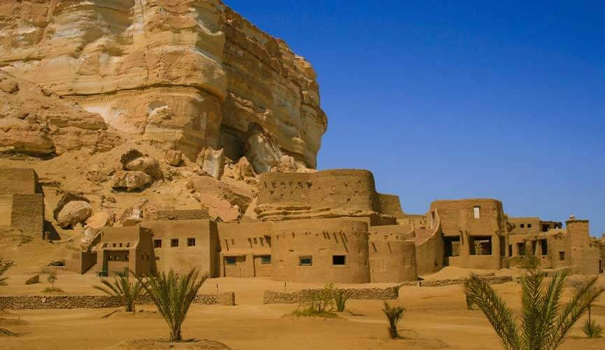 Siwa Oasis in Egypt, featuring palm trees and desert landscapes